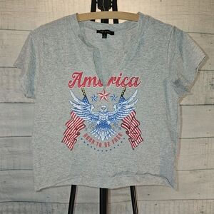 Gray Crop Top with American Eagle Design